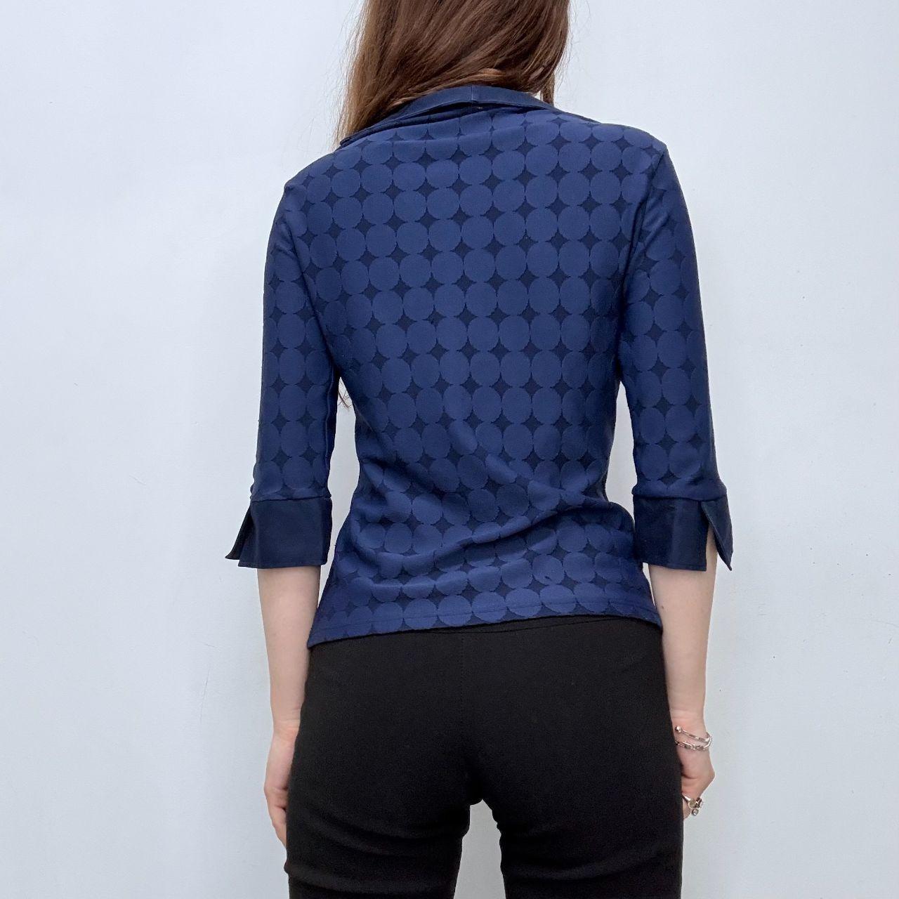 Navy fitted preppy printed shirt