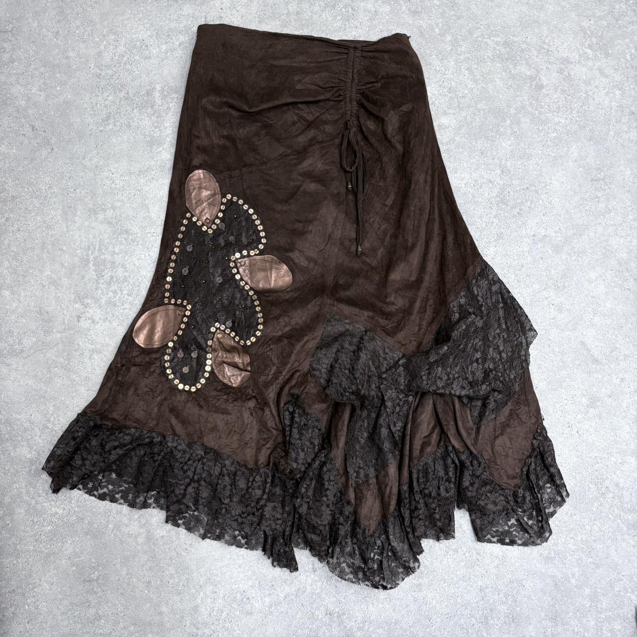 Brown lace ruffle grunge skirt