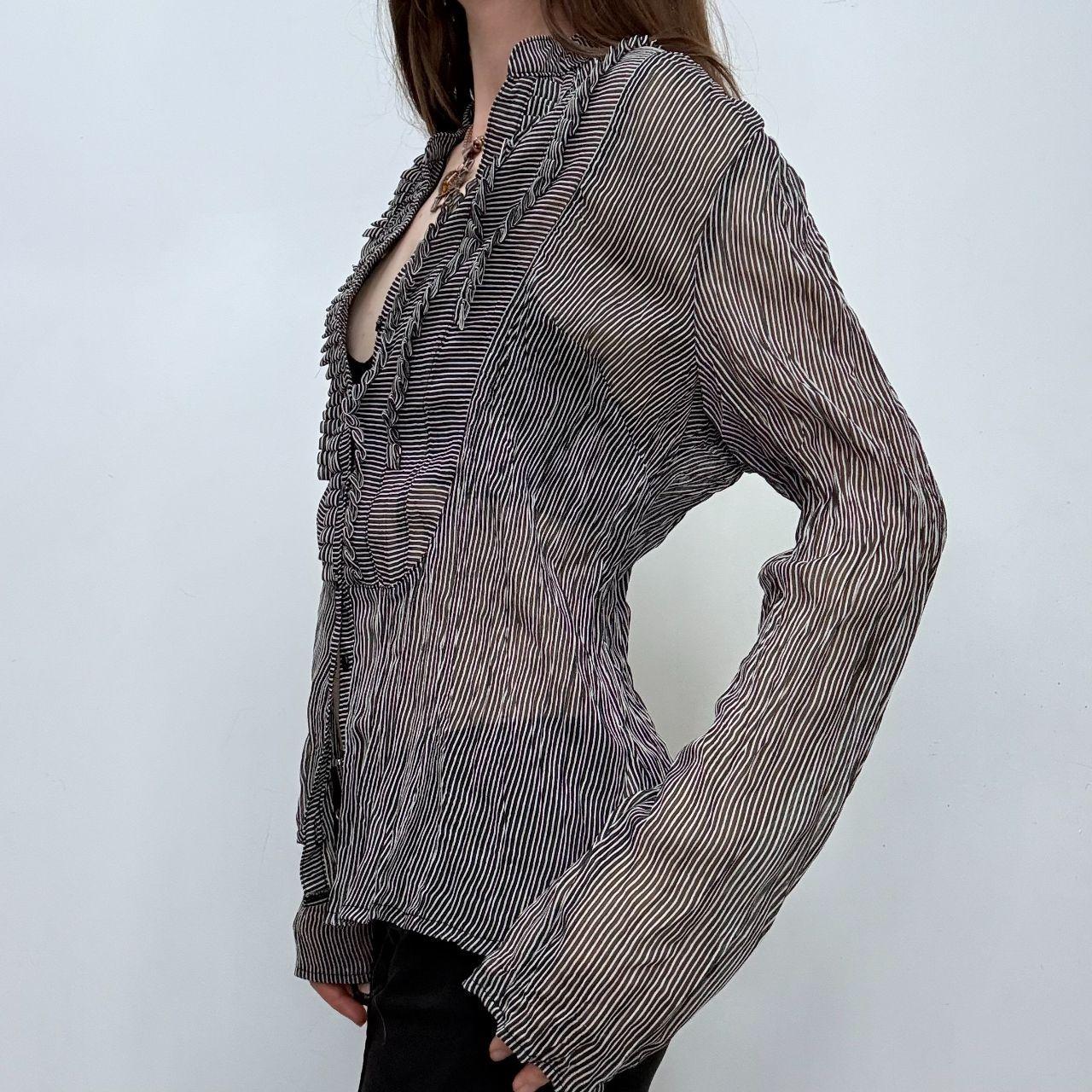 Pinstripe ruffle flared shirt