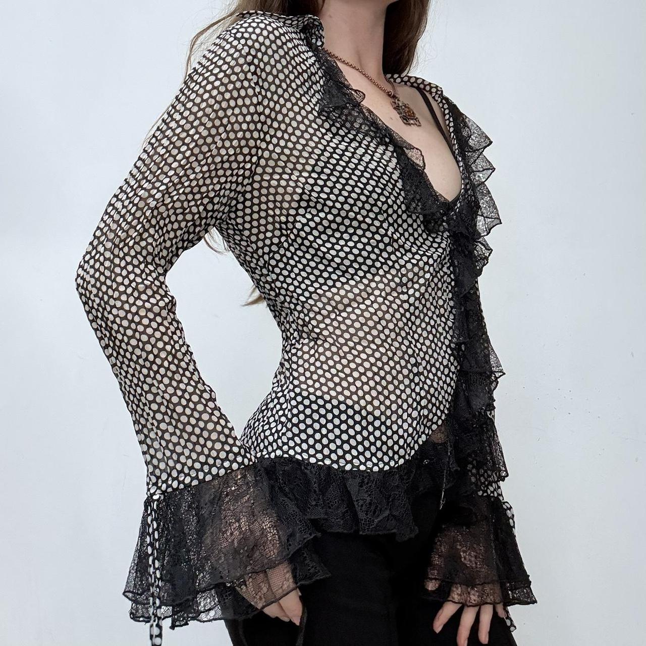 Sheer crinkle polka dot shirt