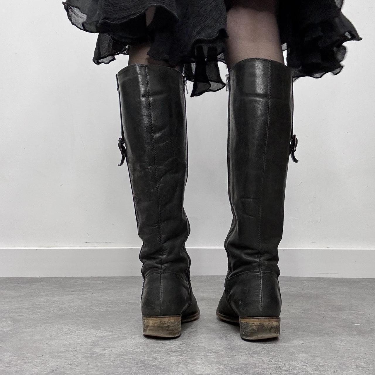 Black leather knee high boots