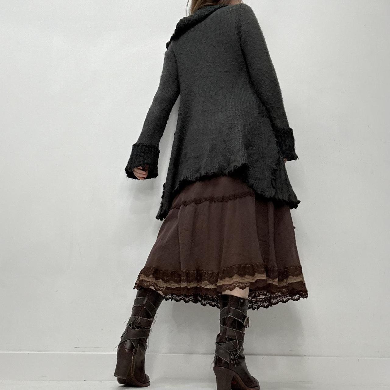 Grey ruffle long grunge cardigan