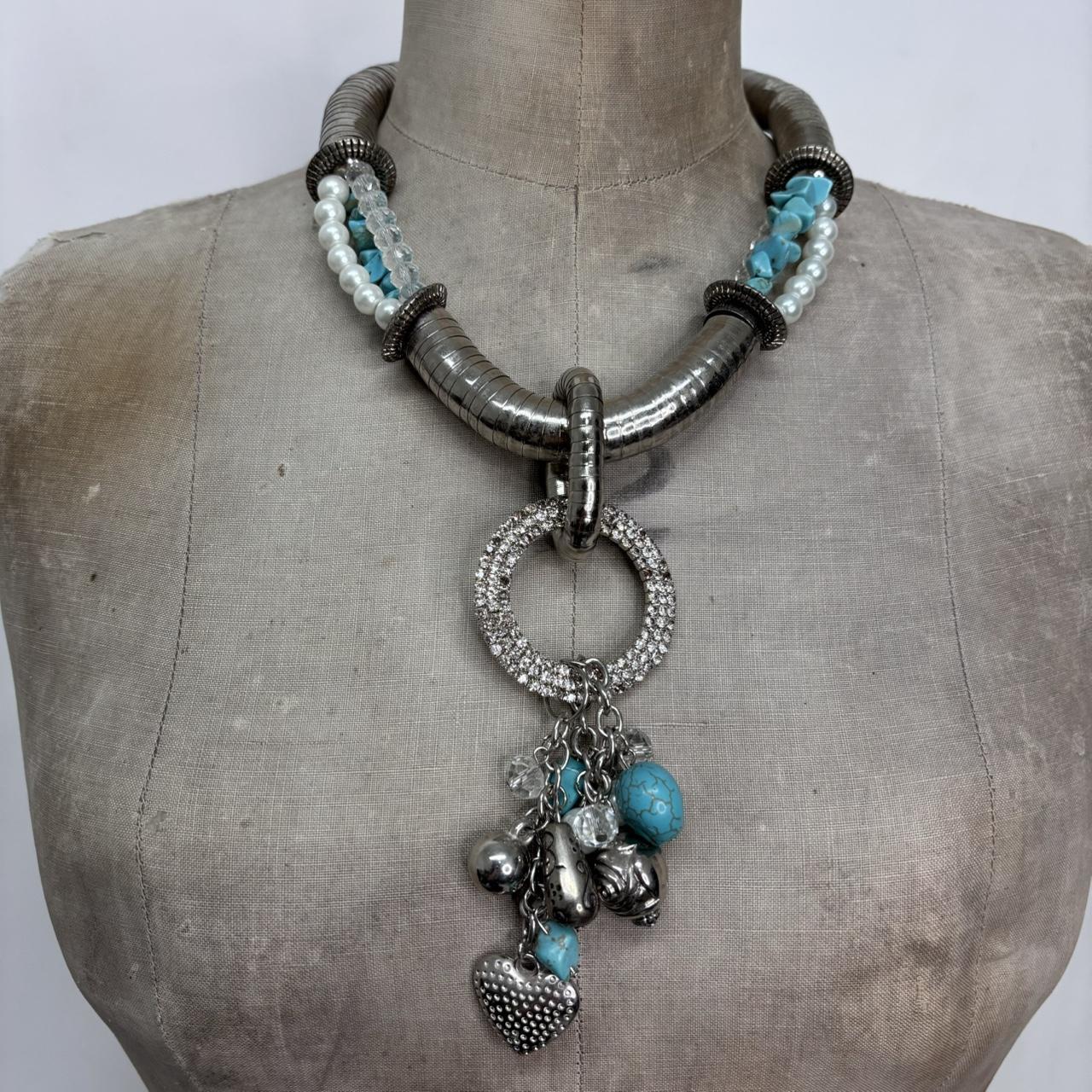 Chunky oversized silver turquoise necklace