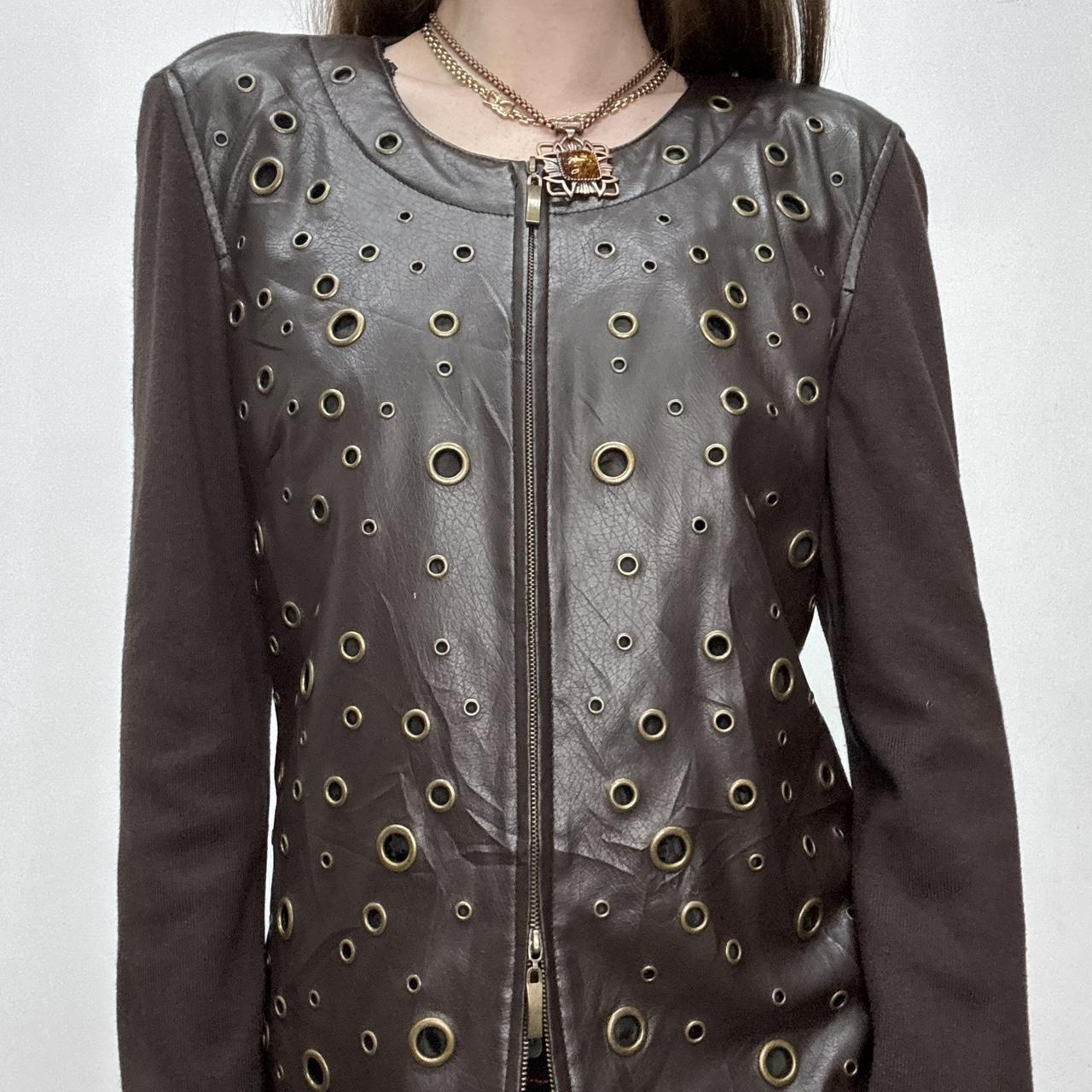 Brown studded eyelet leather jacket