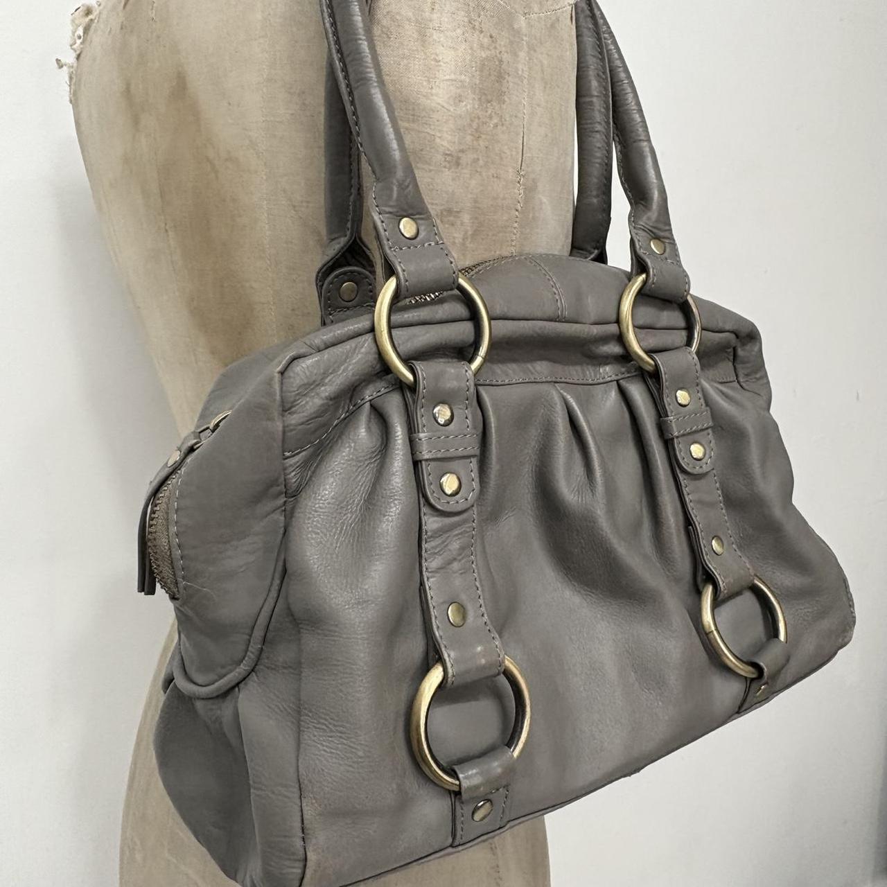 Grey leather slouchy shoulder bag