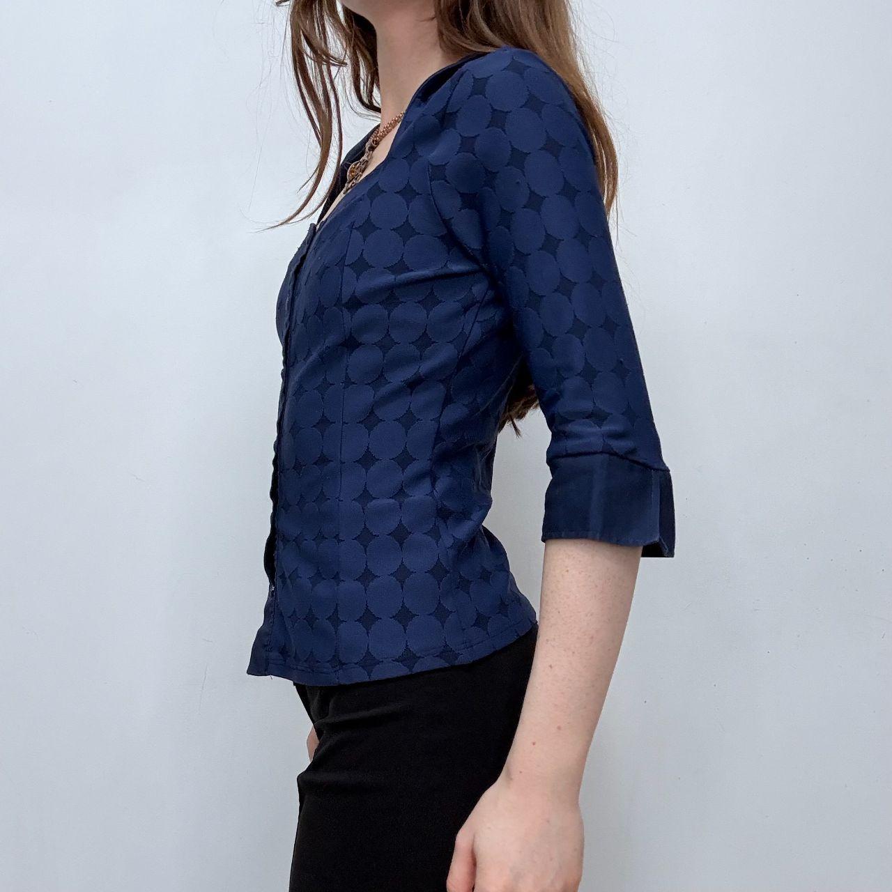 Navy fitted preppy printed shirt