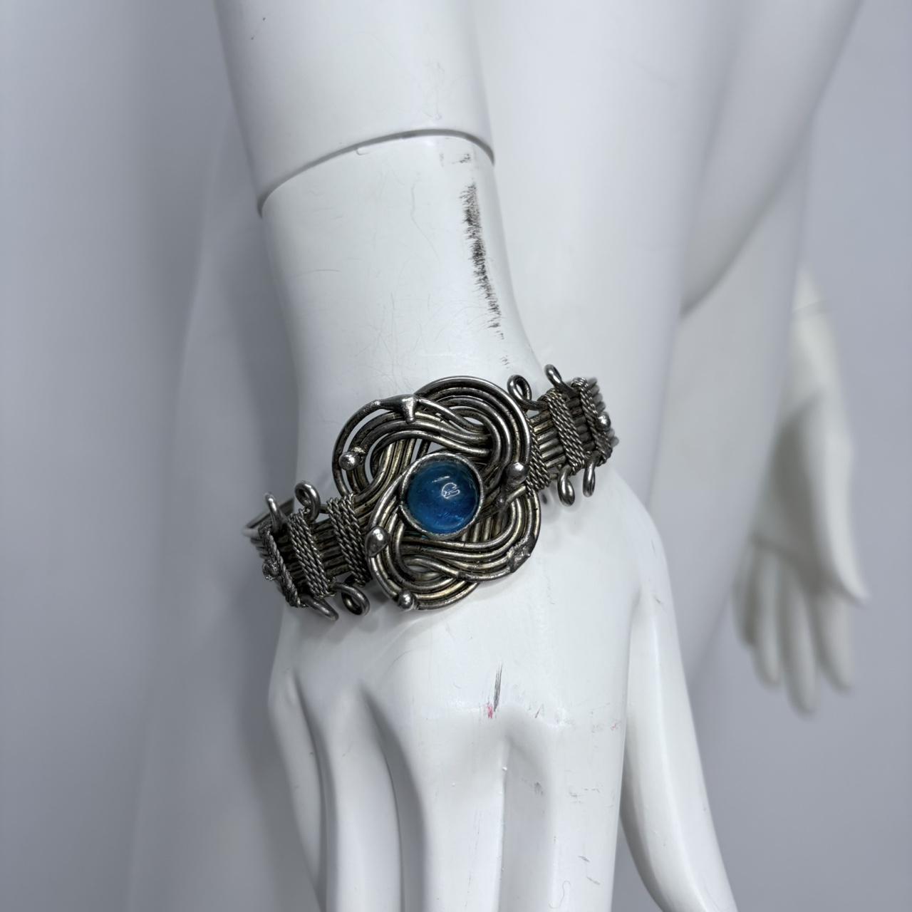 Chunky woven silver boho bangle Bracelet