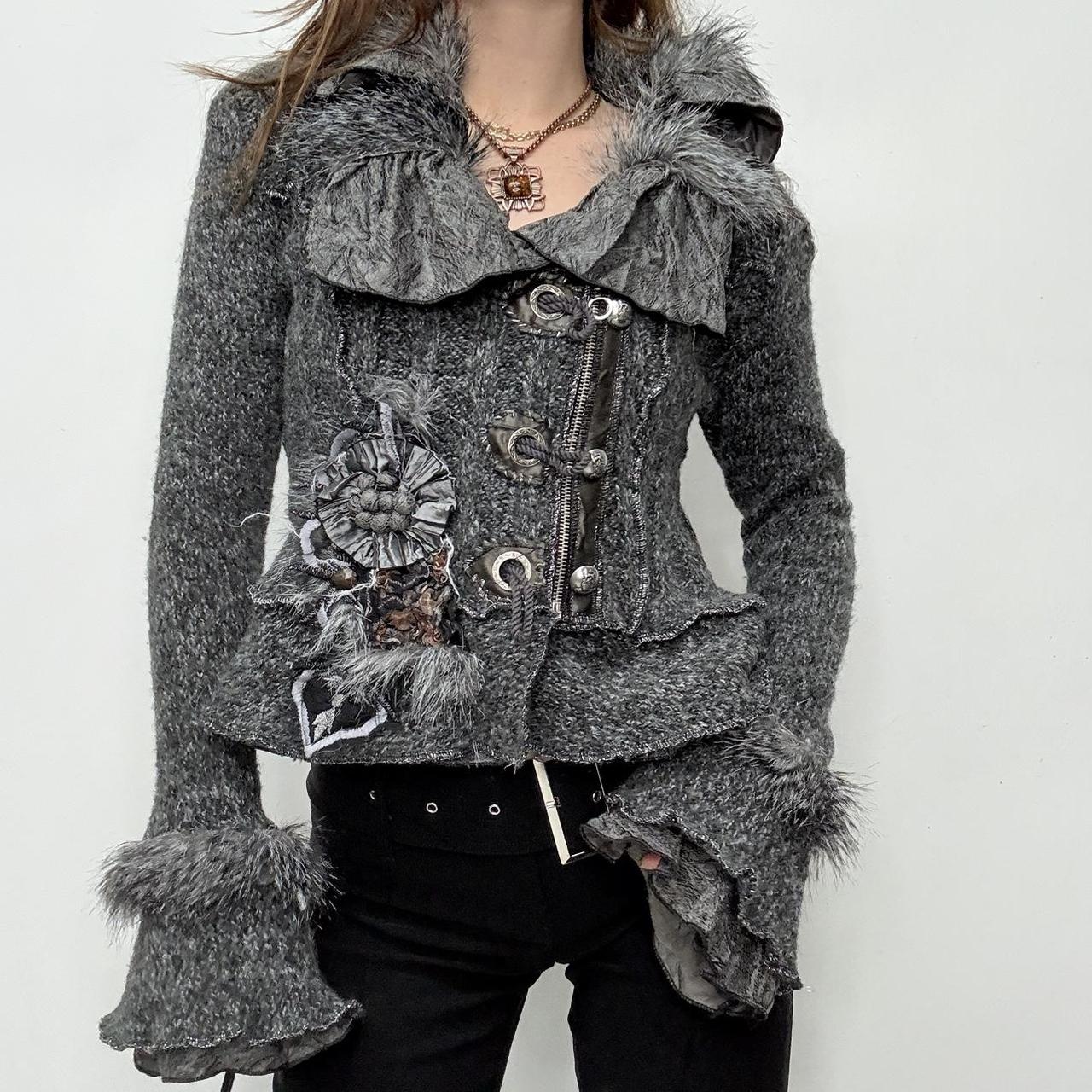 Grey grunge fairy flared knit cardigan