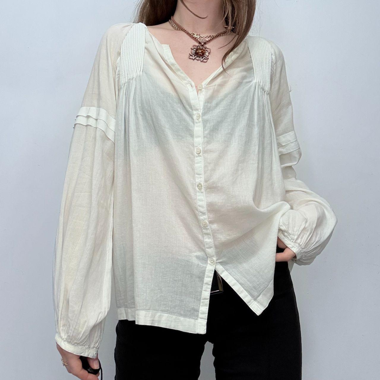 Cream pleated flared boho shirt