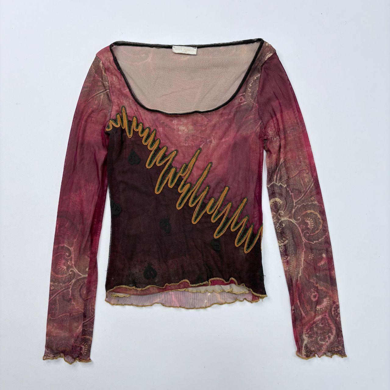 Wide neck graphic long sleeve top