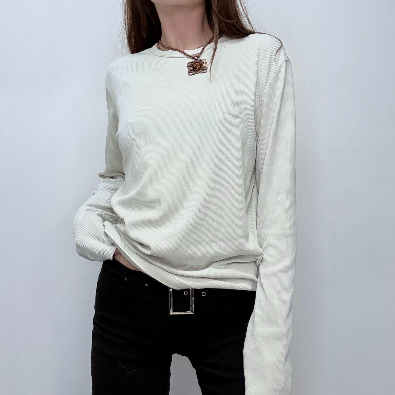 White ribbed versace long sleeve t-shirt