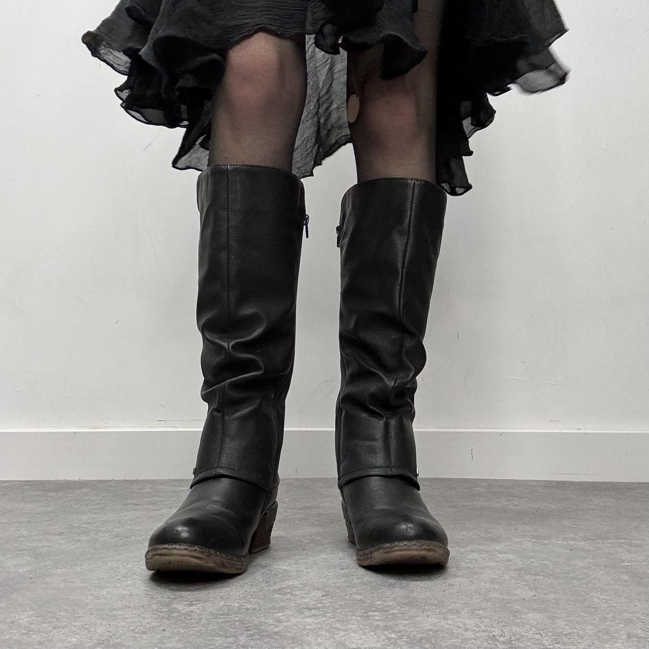 Chunky black leather biker boots