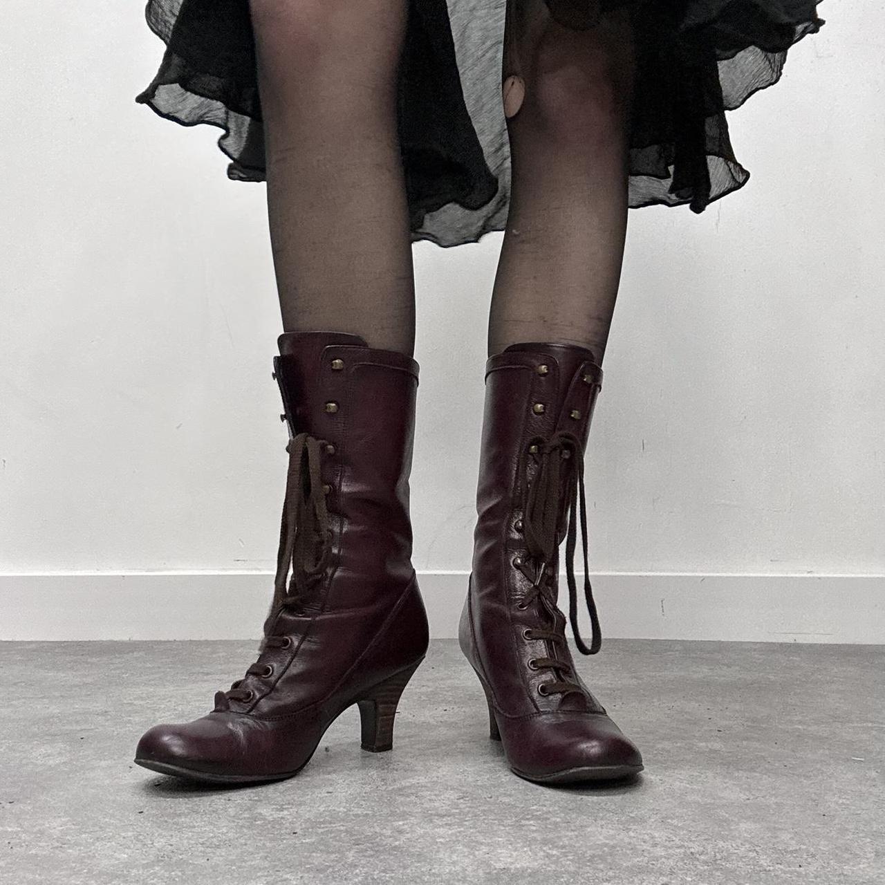 Burgandy leather lace up gothic boots