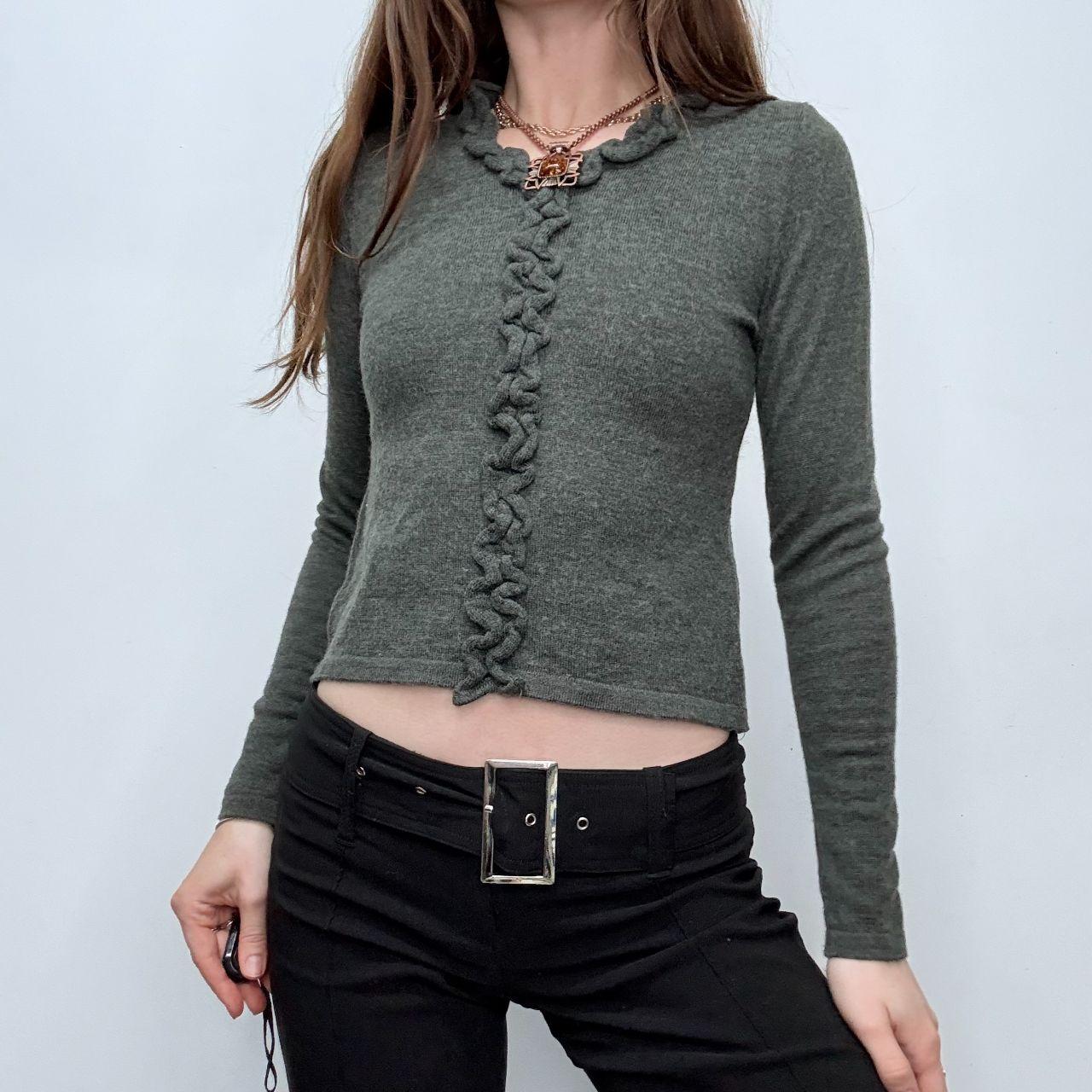 Grey cropped ruffle jumper