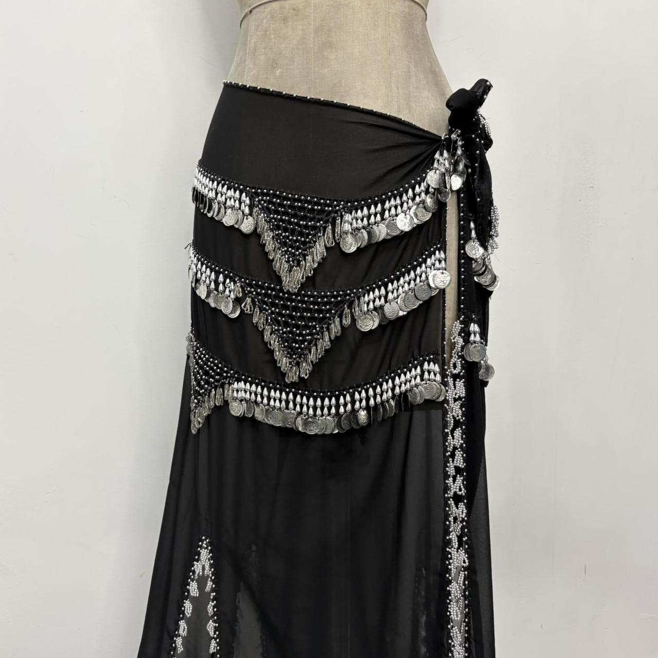Sheer black silver coin festival maxi skirt