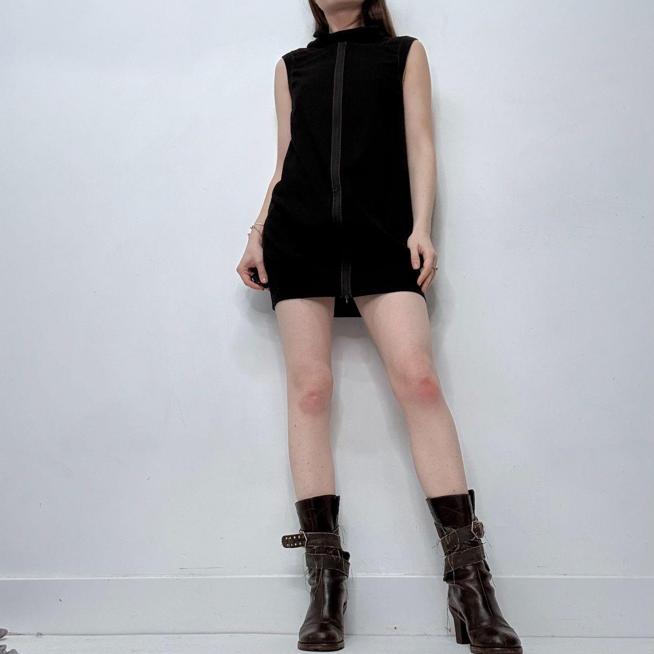Black pinstripe mini puff dress