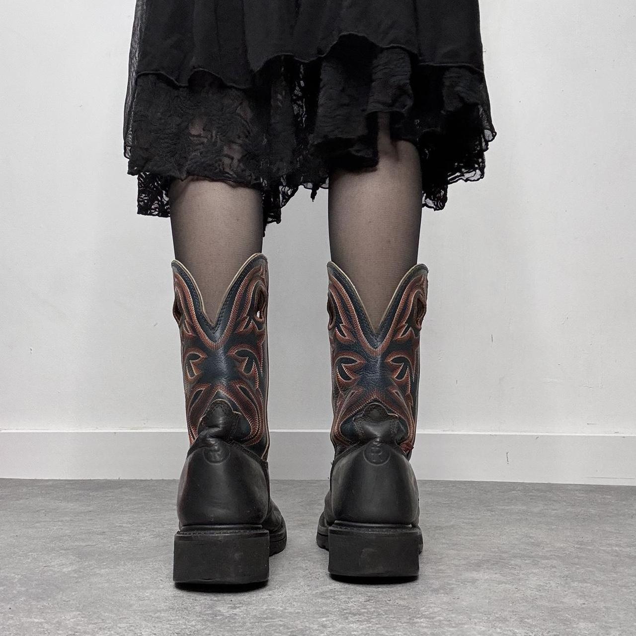 Chunky black leather cowboy boots