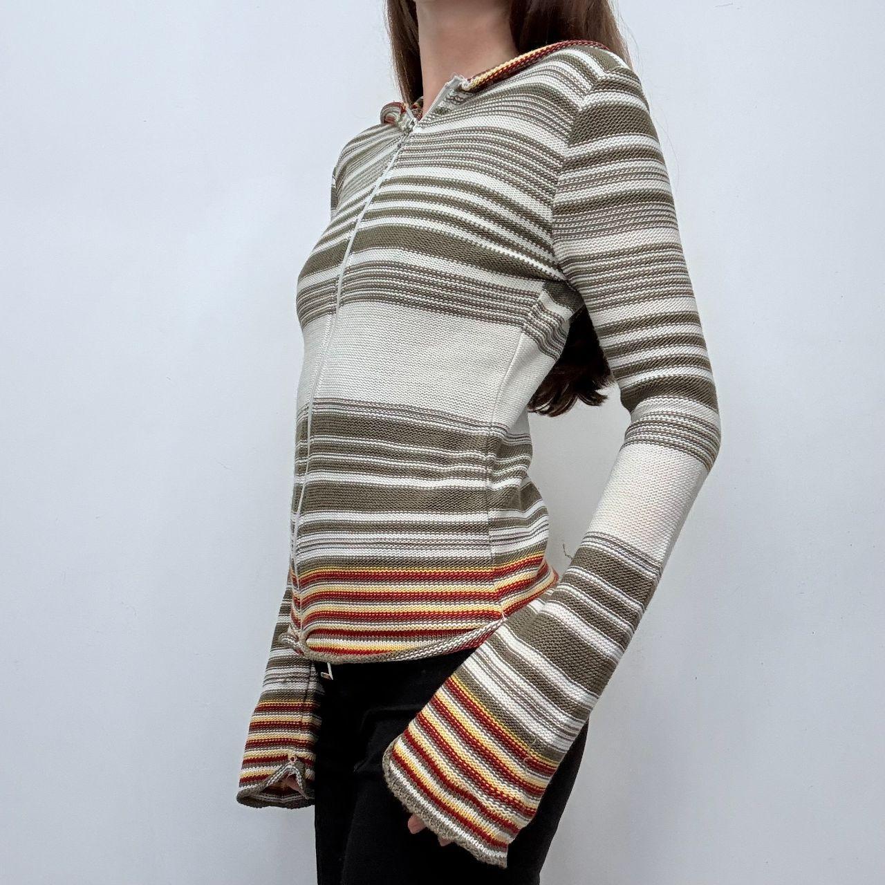 Flared pinstripe khaki cardigan