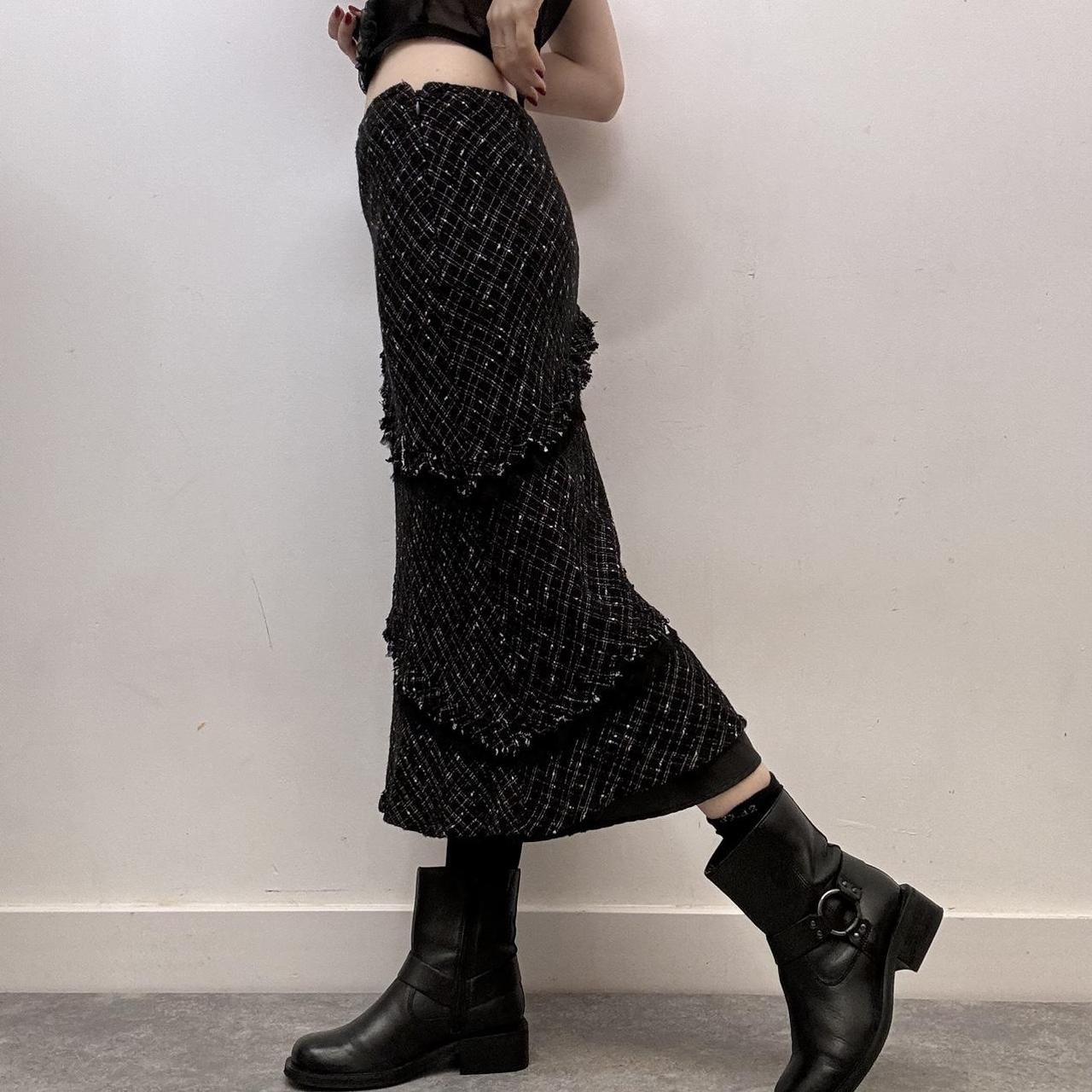 Black distressed tartan skirt