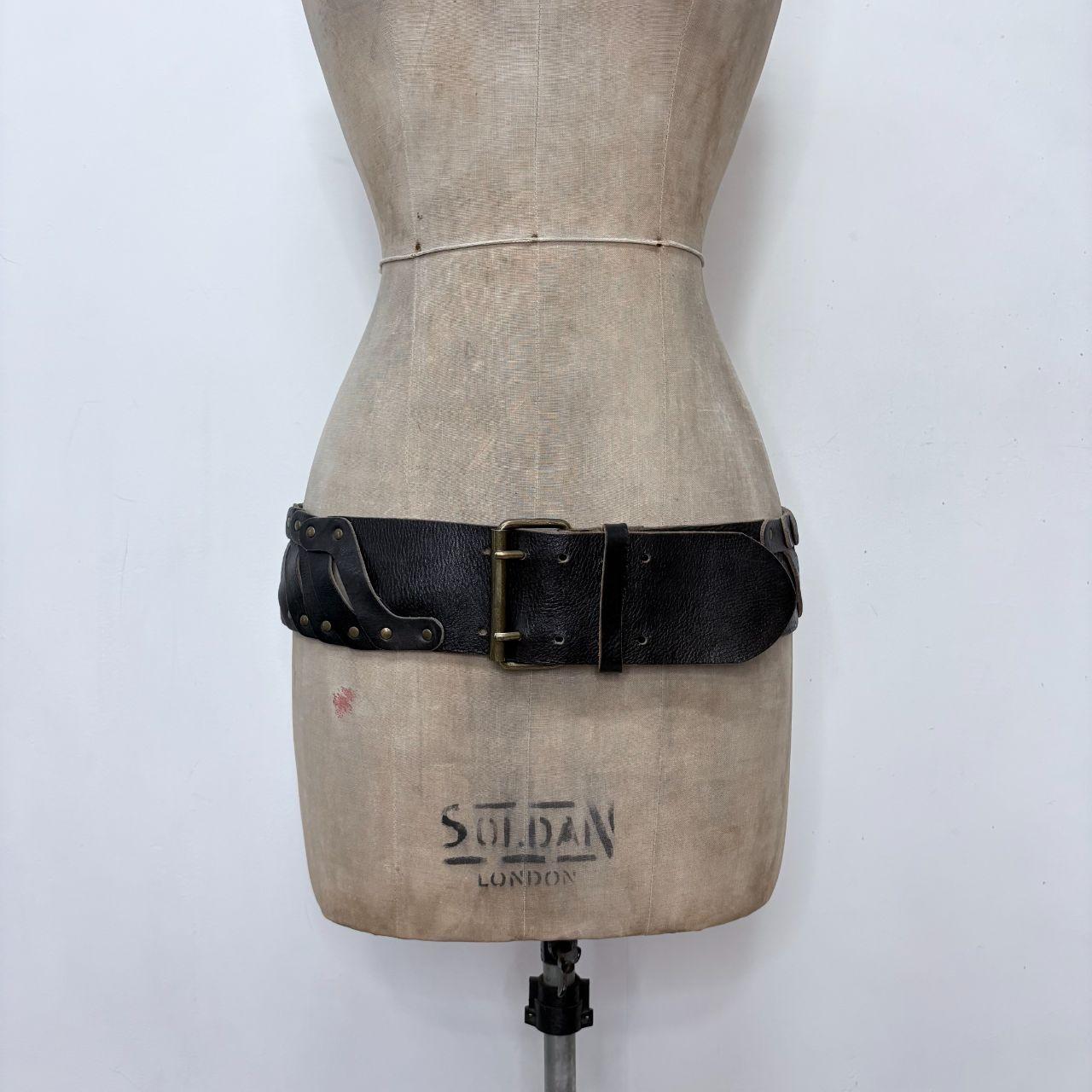 Thick black leather studded belt