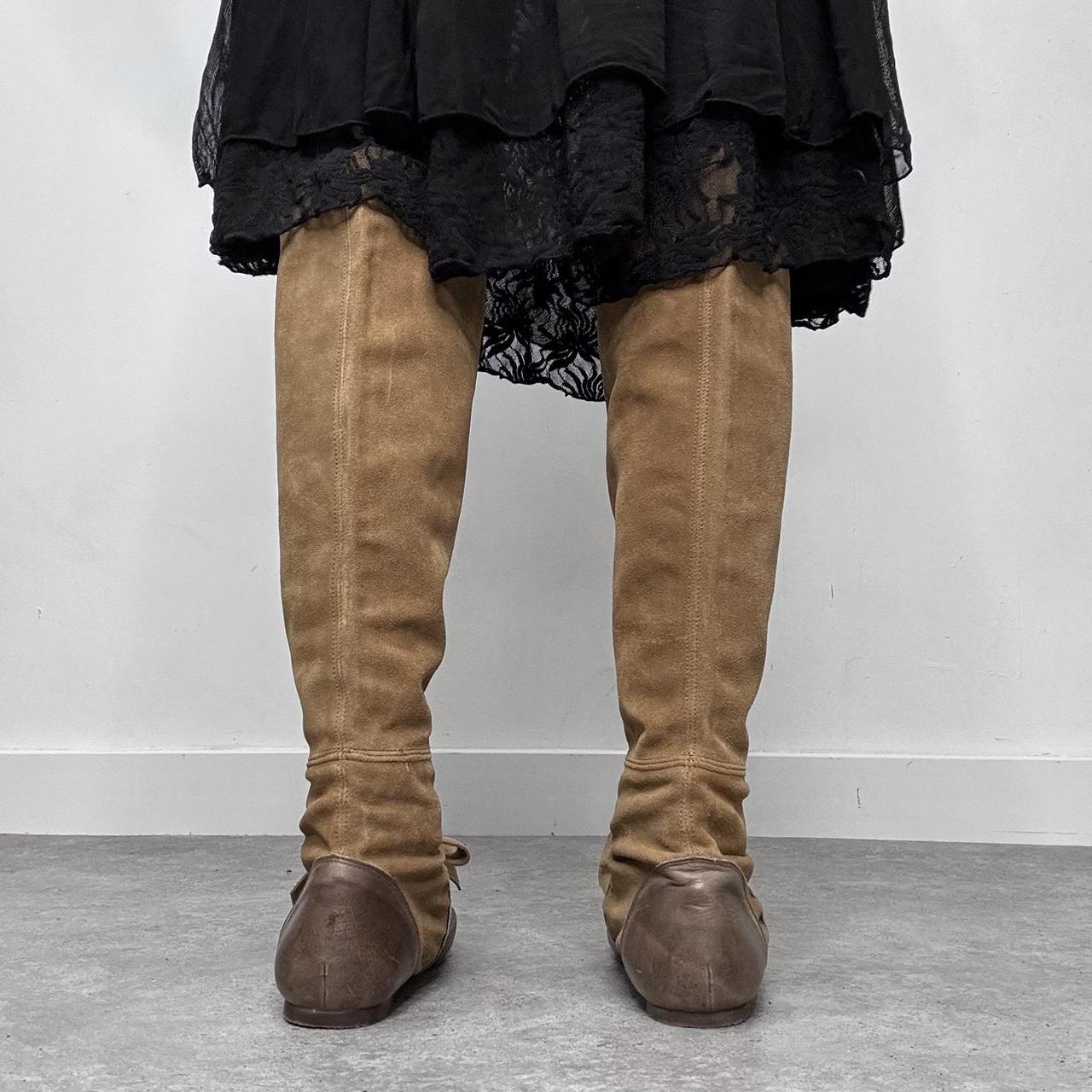 Tan leather bow boots
