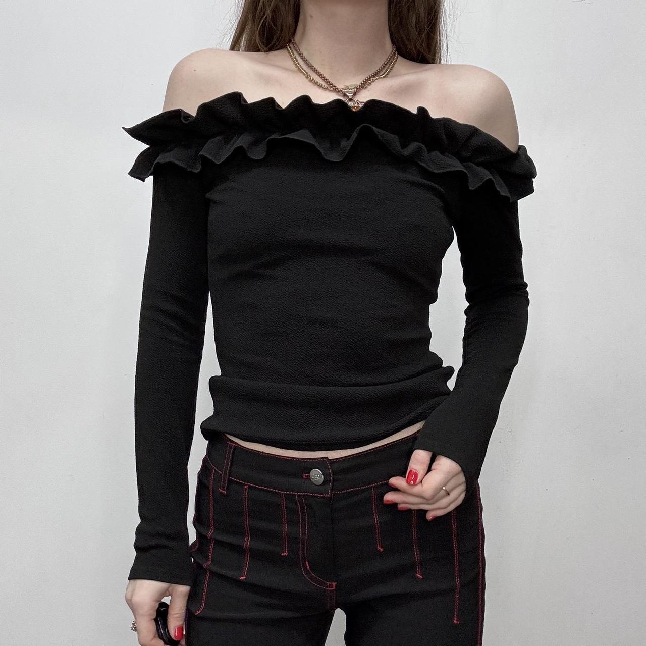 Black off the shoulder ruffle shirt