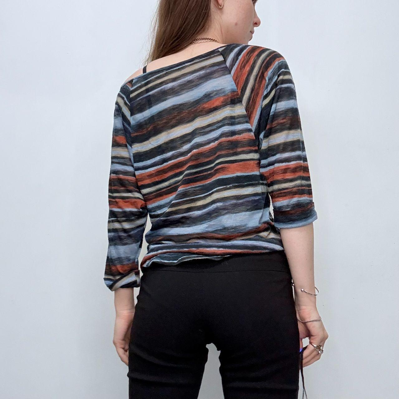 Distressed stripe slouchy sheer top