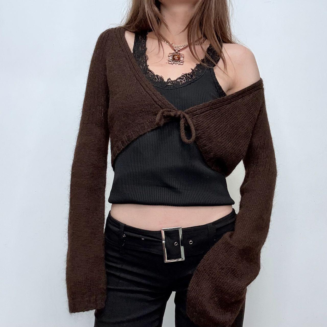 Brown cropped flared cardigan