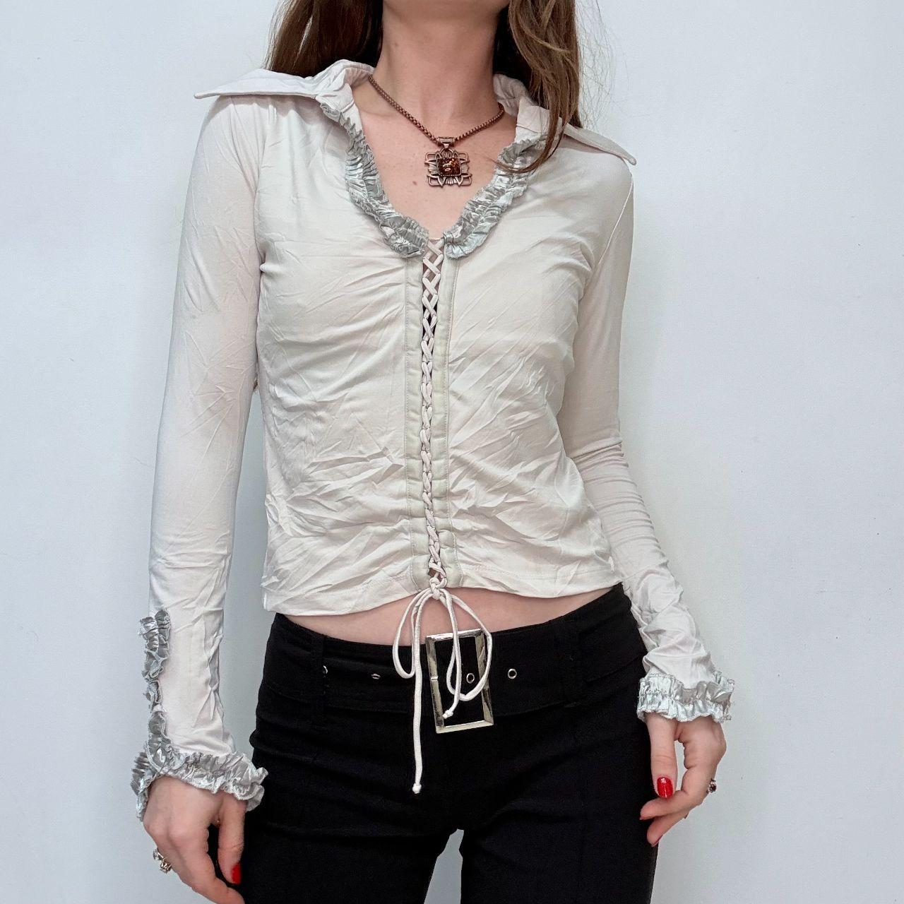 White lace up corset crinkle shirt