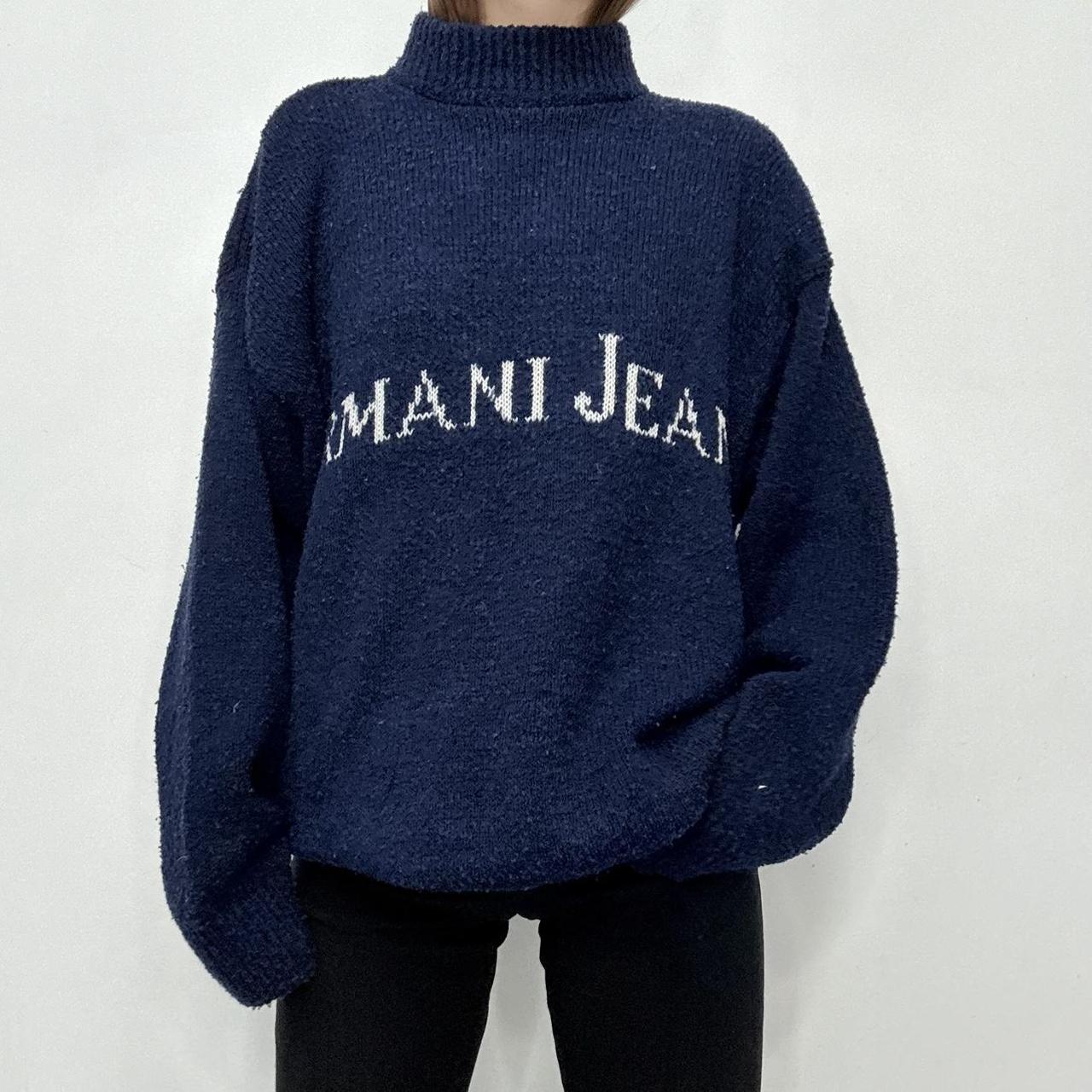 Slouchy navy knitted graphic jumper
