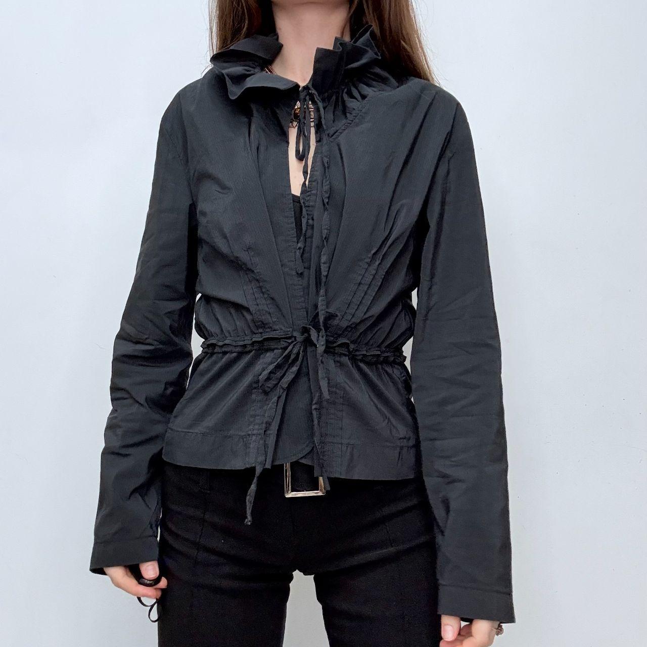 Black tie up gathered flared shirt