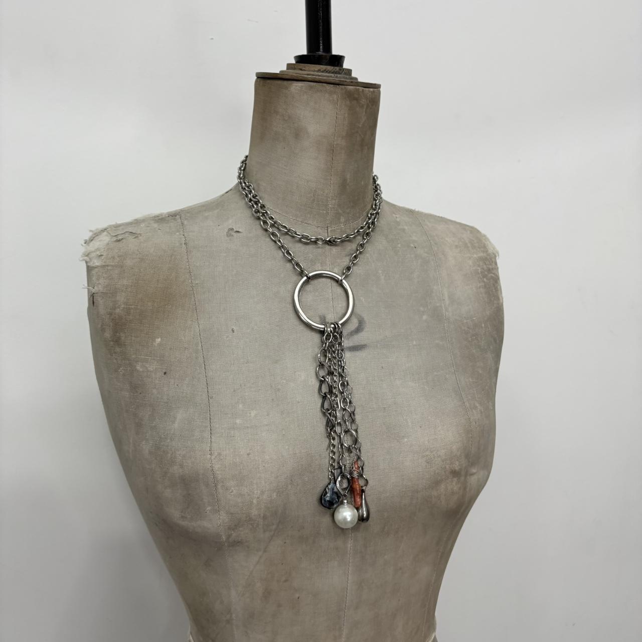 Silver metal layered chain necklace
