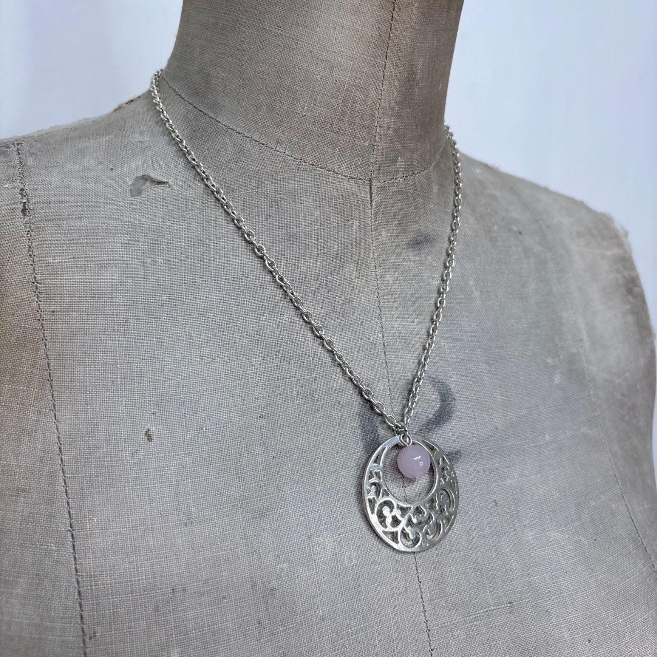 Silver engraved circle bead necklace
