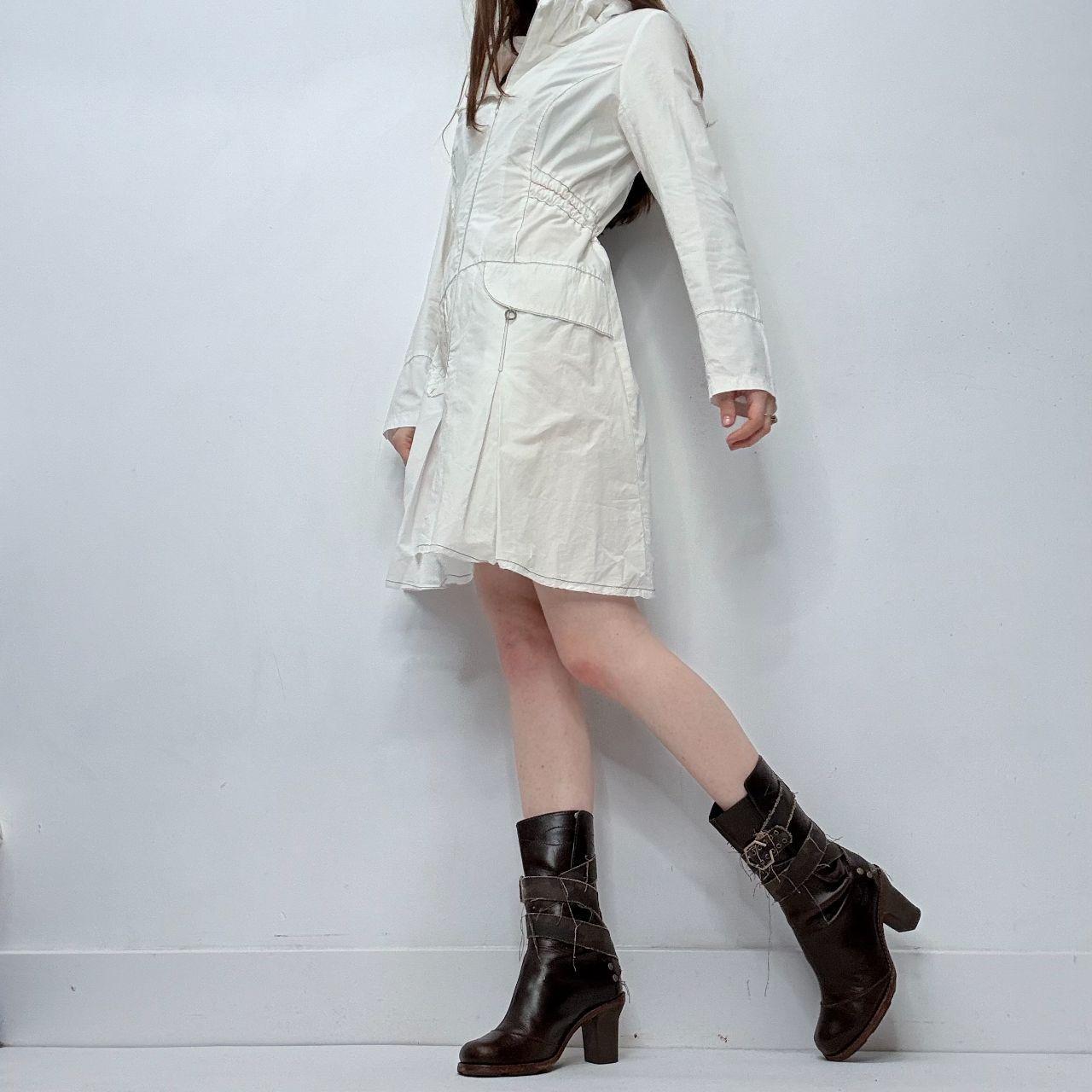 White flared structured zip-up dress