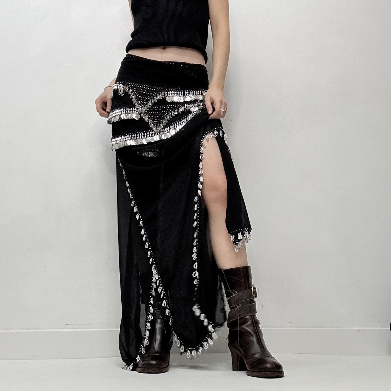 Sheer black silver coin festival maxi skirt