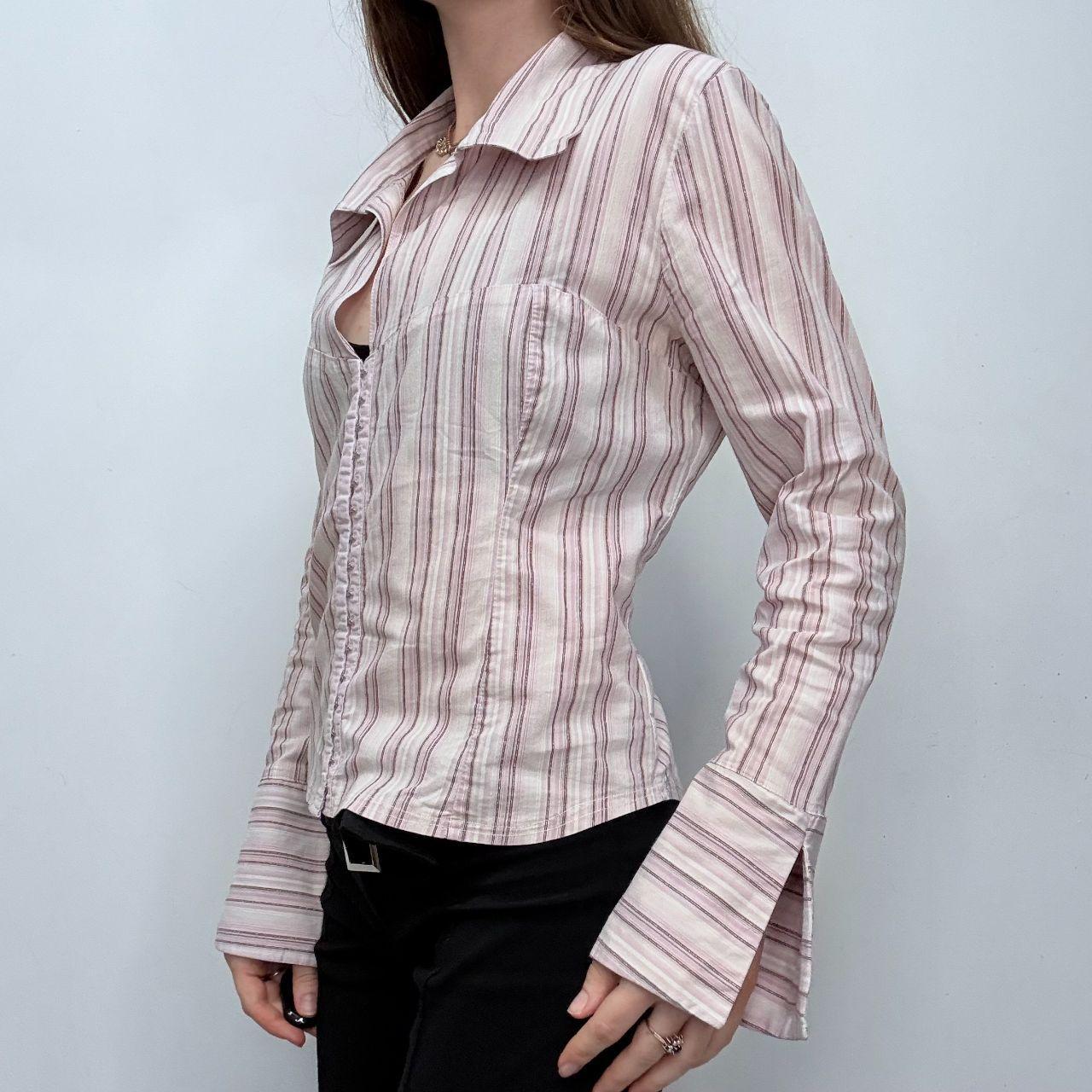 Pink hook and eye pinstripe shirt