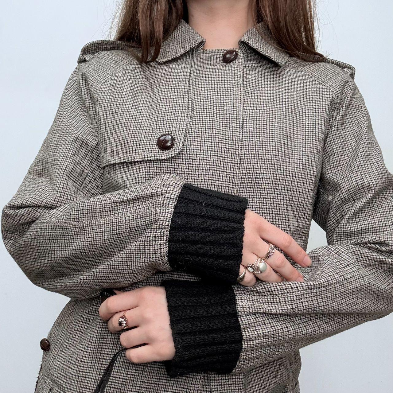 Grey tweed belted bomber trech coat