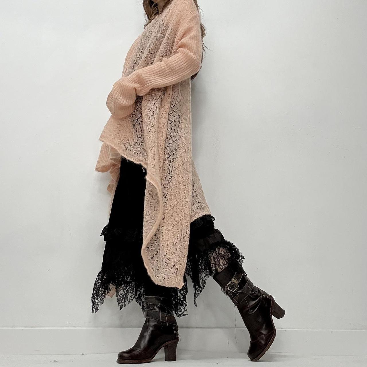 Sheer pink mohair long knit cardi