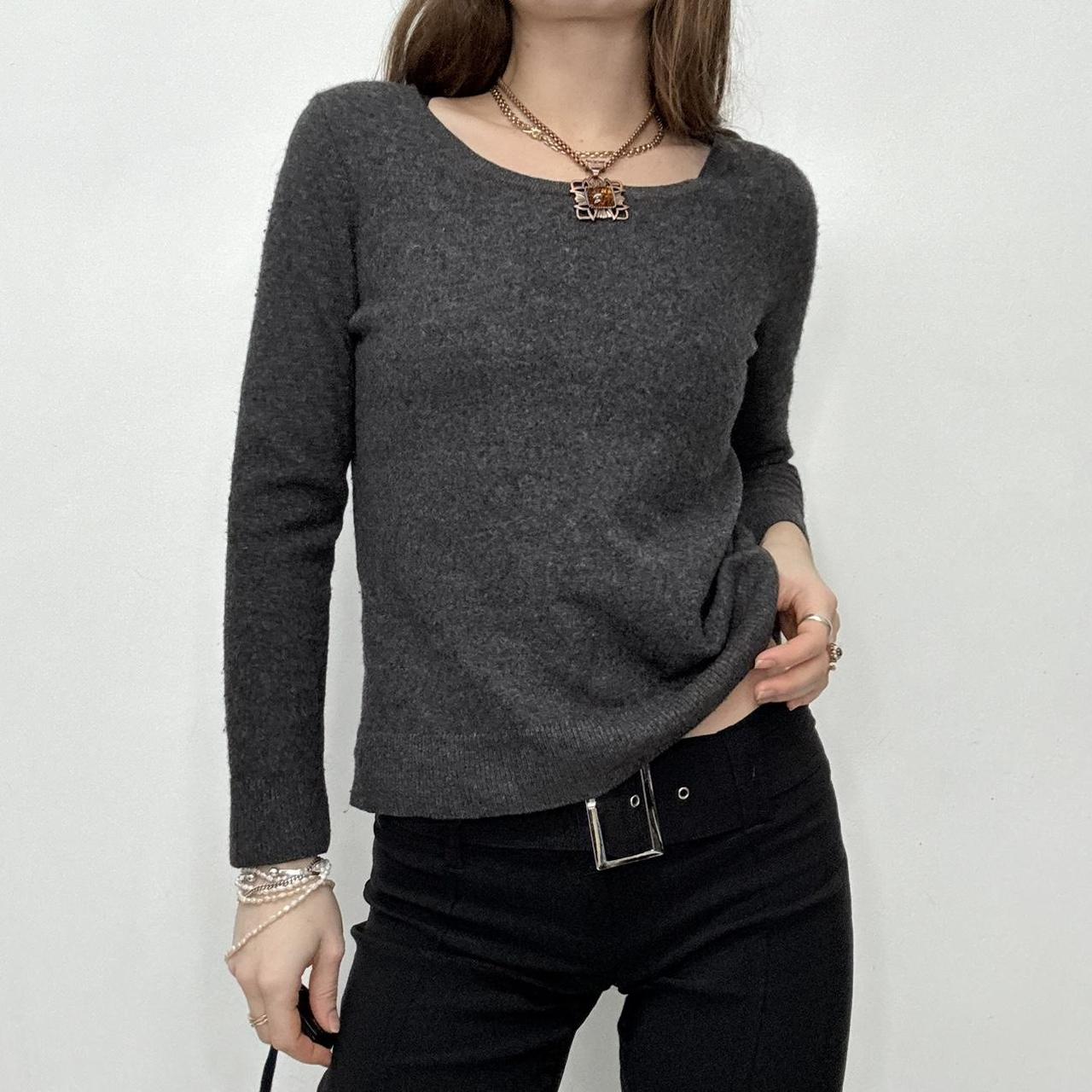 Grey cashmere wide neck jumper
