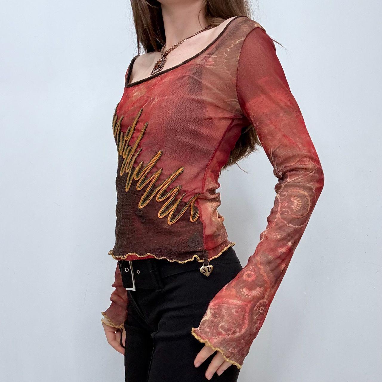 Wide neck graphic long sleeve top