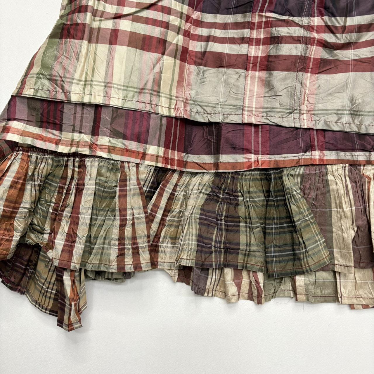 Checked tartan asymmetric ruffle layered skirt