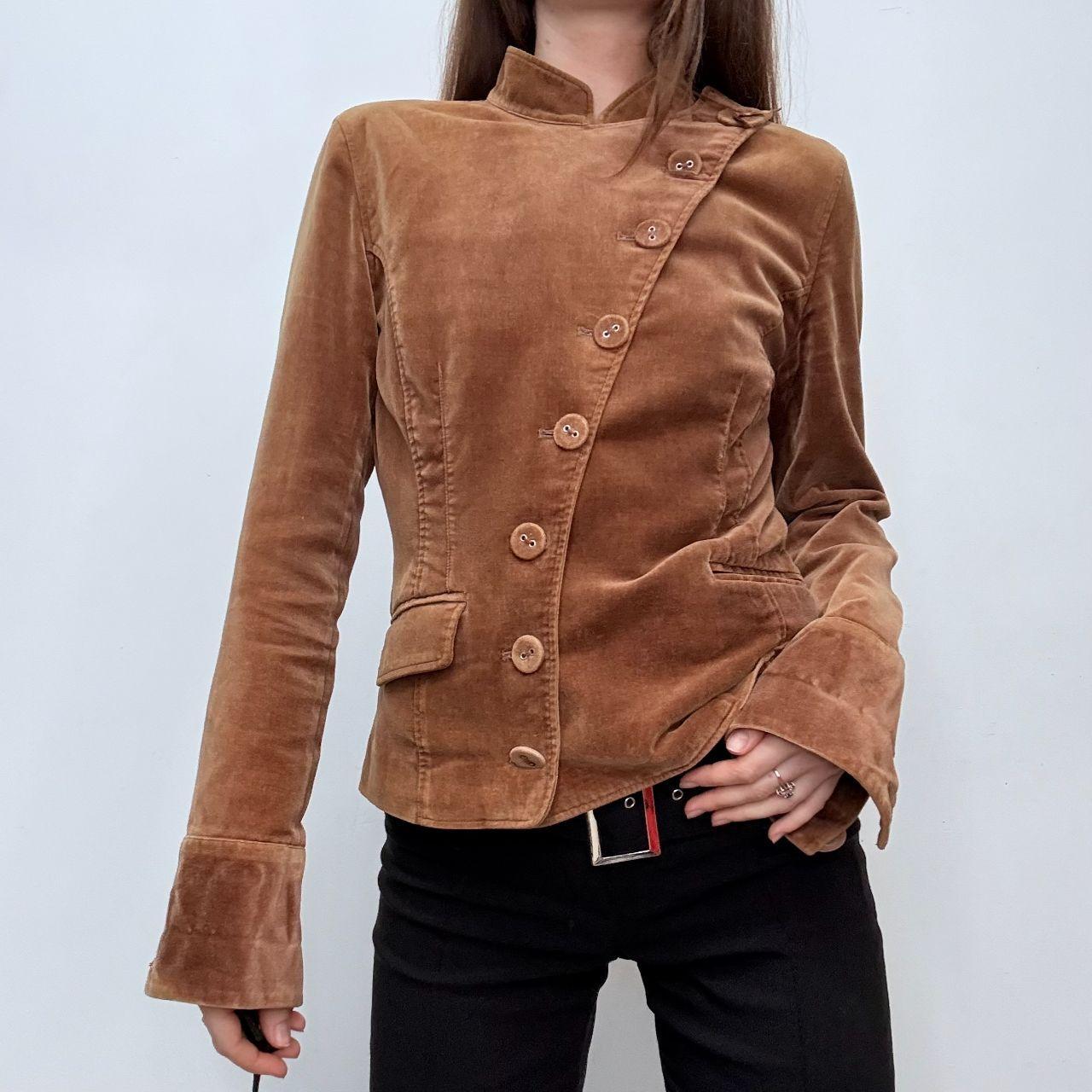 Asymmetric velvet button up flared jacket
