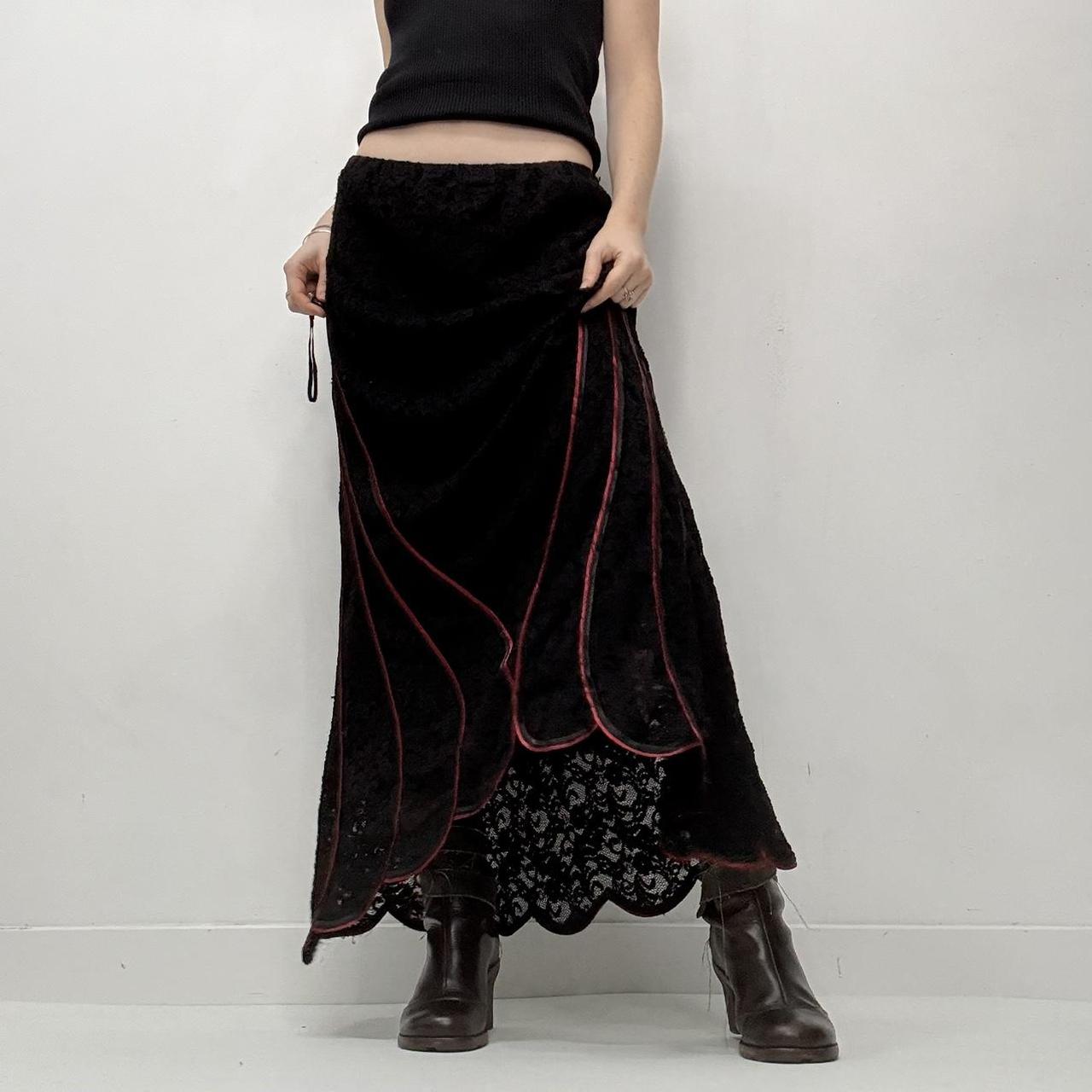 Black lace red gothic skirt