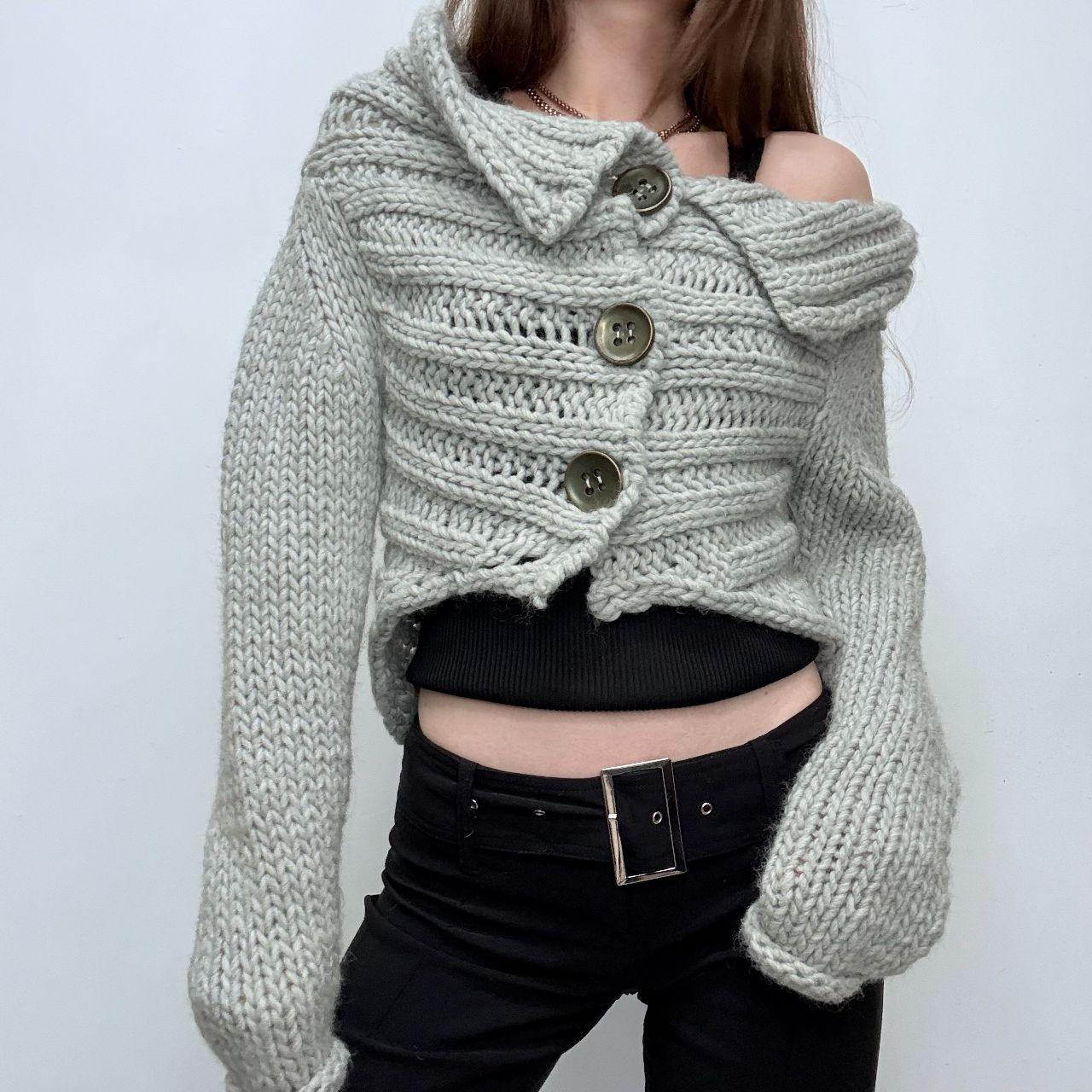 Chunky knit wide neck cardigan