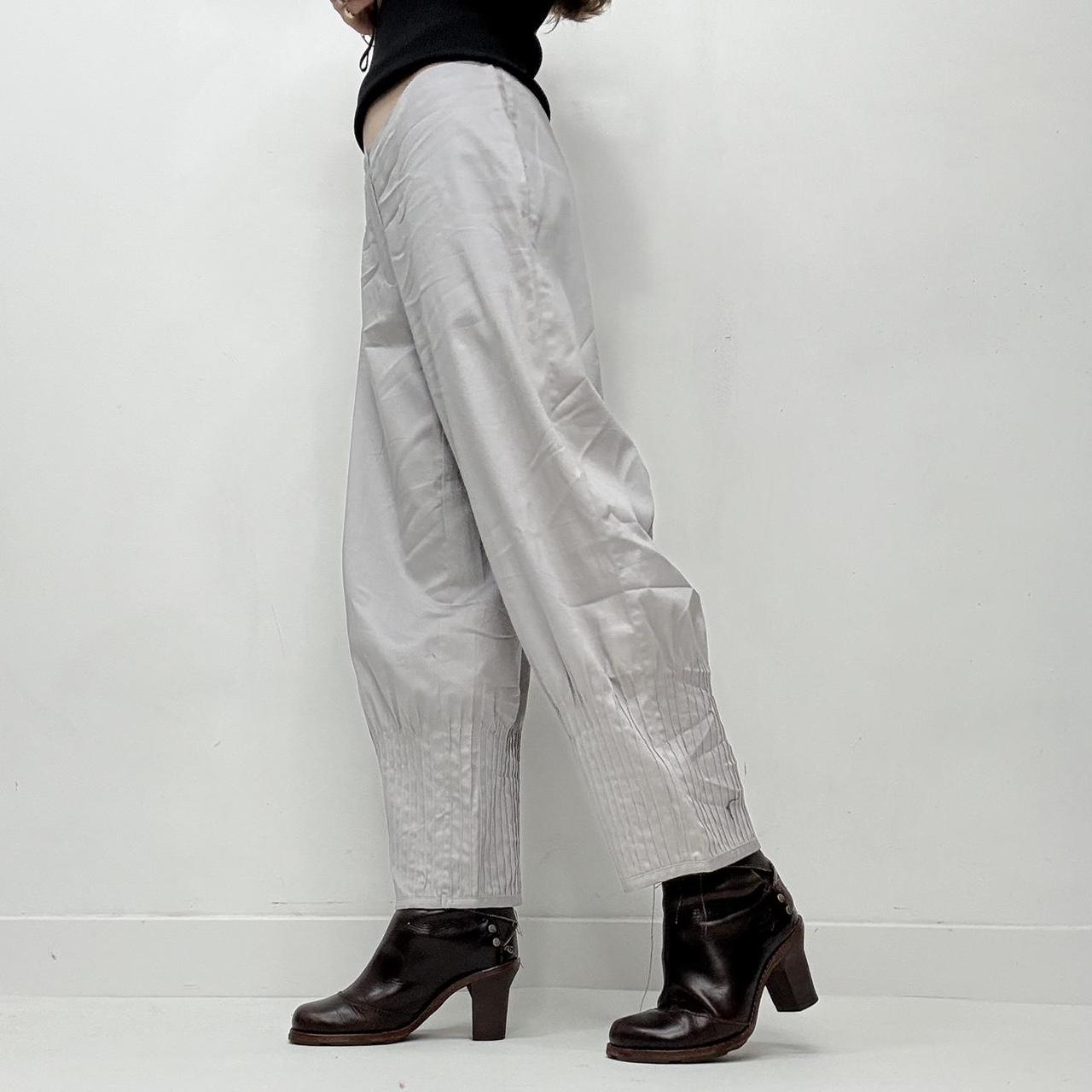 Grey pleated puff barrel trousers