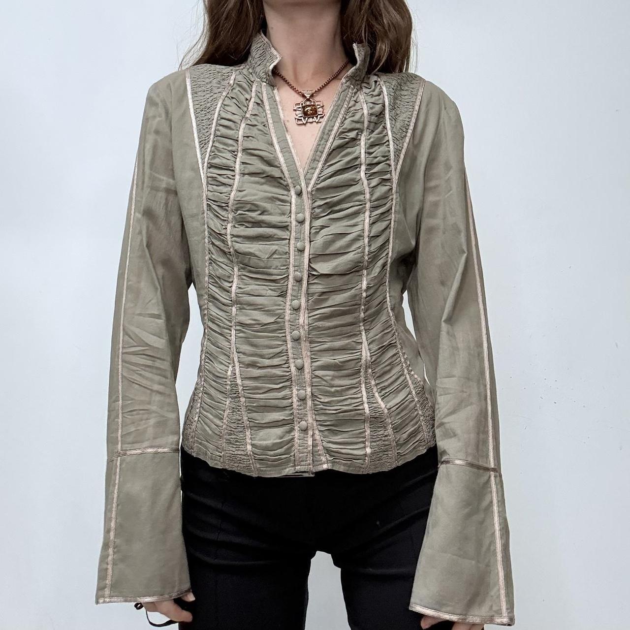 Khaki gathered lace corset shirt