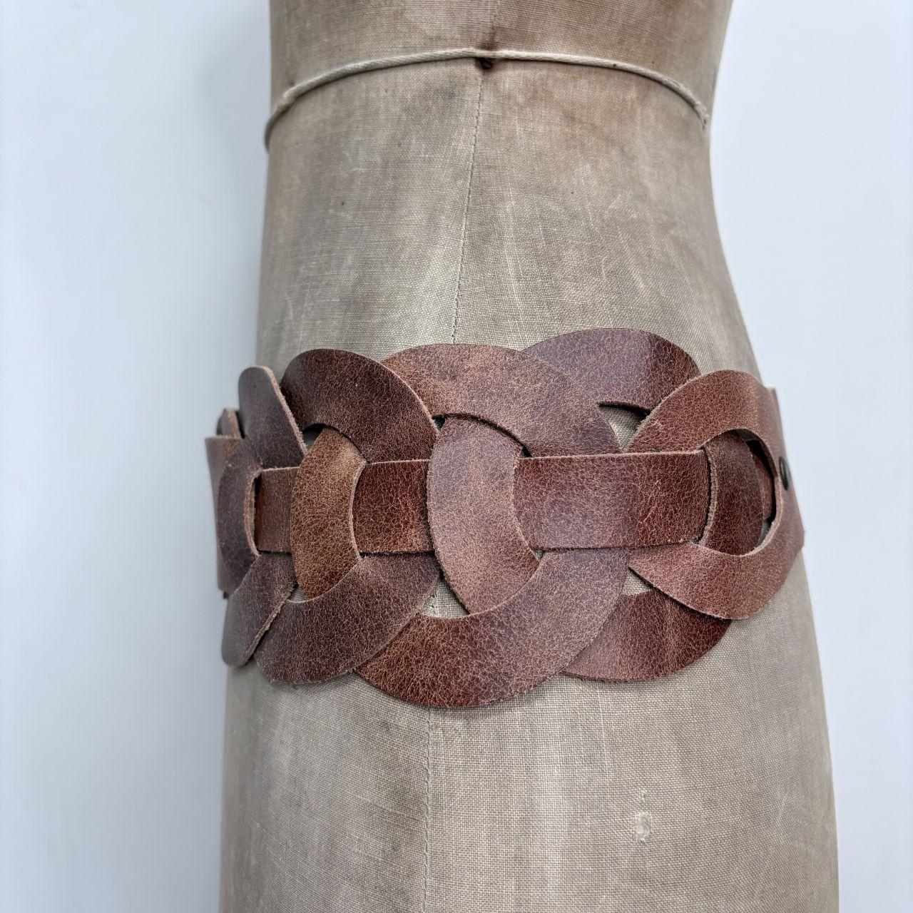 Brown leather chunky woven belt