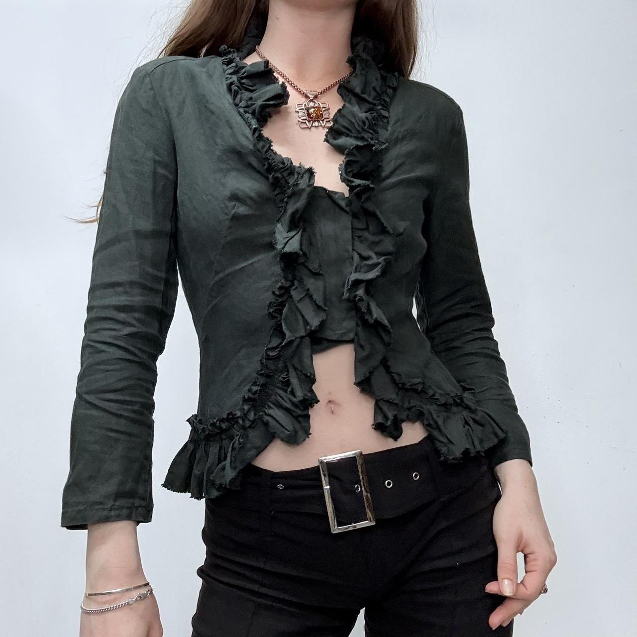 Black linen flared ruffle shirt