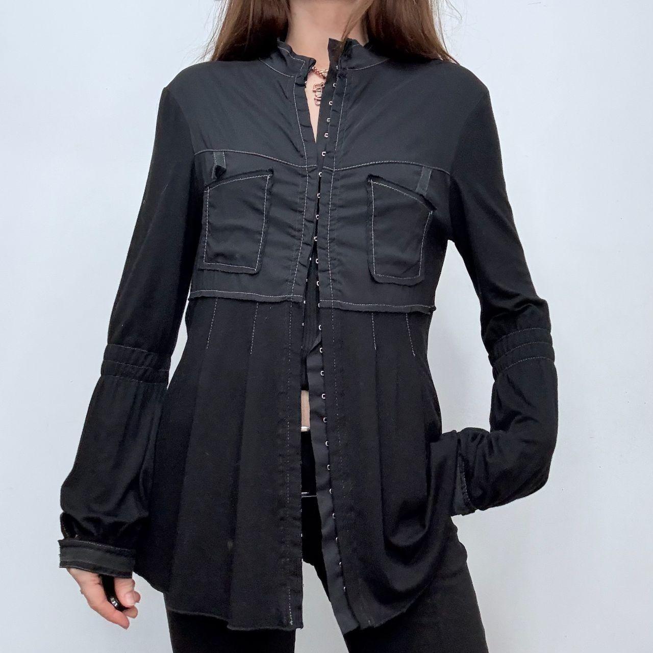 Flared hook and eye shirt