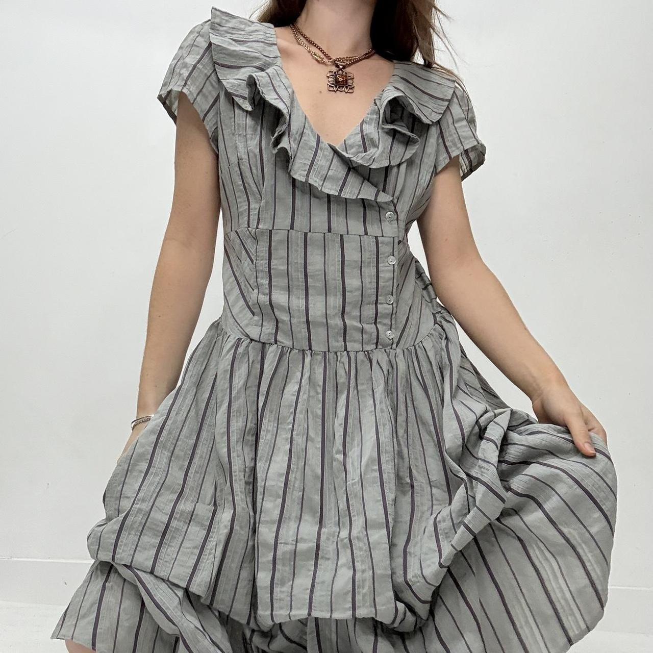 Pinstripe puff layered shirt dress